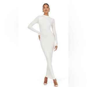 Elegant White Long Sleeve Bodycon Dress Naked Wardrobe